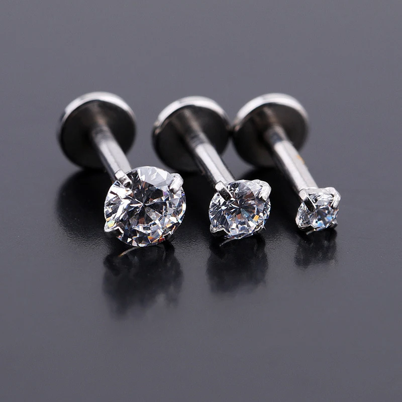 3pcs Set Cubic Zirconia Tragus Piercing Stud Flat Back 16g Cubic Zirconia Tragus Piercing Stud