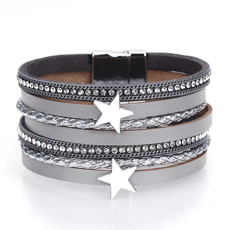 ZG 5 цветов звезда кожаные браслеты для женщин несколько слоев магнитного обруча браслеты Новые Модные ювелирные изделия - Окраска металла: silver