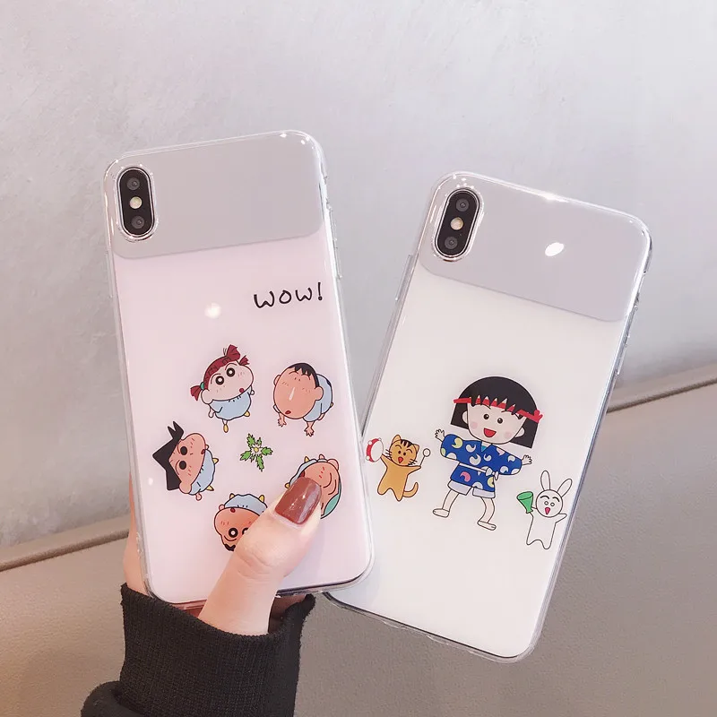

Funny Super Fire Crayon Shinchan Mirror phone case For iphone Xs MAX XR 6 6s 7 8 plus Couple Cherry Maruko silicone Cover Capa