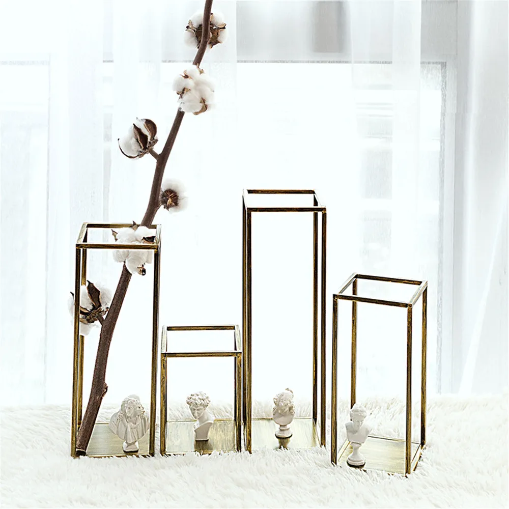 

Vintage Silver Gold Metal Storage Tray Nordic Geometric Jewelry Display Trays Chic Ins Party Cake Dessert Rack Dry Flower Stand
