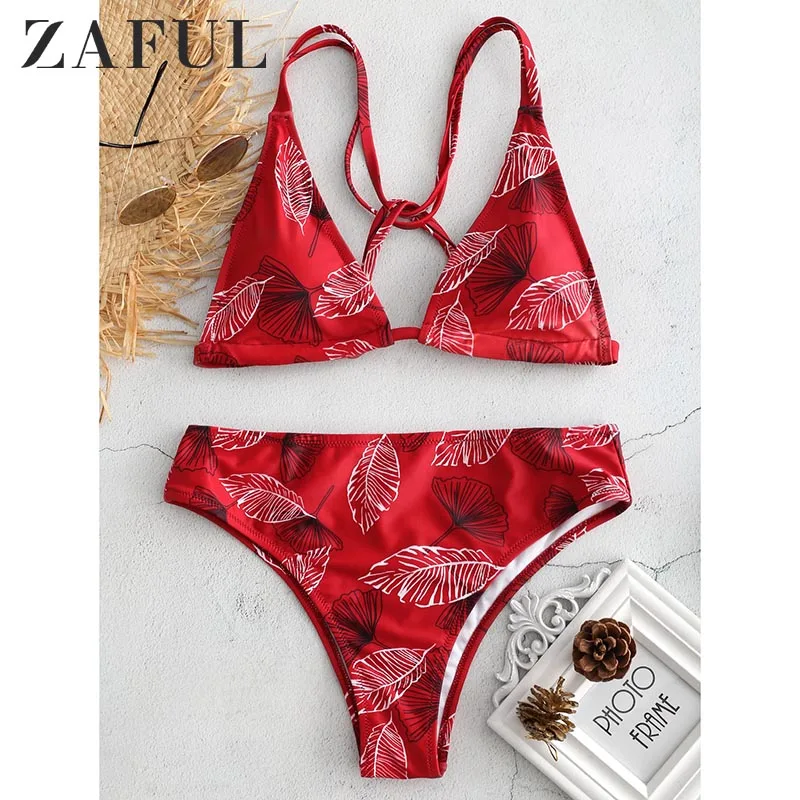ZAFUL Bikini Floral con aros entrecruzados, conjunto de Bikini para