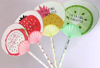 

new fruit fan design gel pen cartoon stationery prize kawaii stydent pen office writing pen black neutral ink pen 50pc/lot