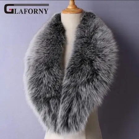 Glaforny натуральным лисьим меховой воротник Для женщин натуральный Лисий мех шарф Зимний теплый меховой воротник шарфы 100 см длинные супер люкс - Цвет: black ST