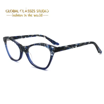 

New Women Dark Blue Print Color Acetate Eyeglasses Optical Frame Glasses Eyewear WD3006-C1