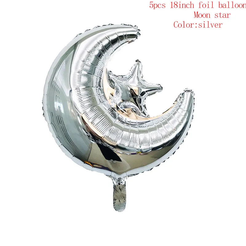 EID Mubarak Letter Balloons for Muslim Islamic Party Decorations Eid al-firt Ramadan Decorations Ramadan Mubarak Party Supplies - Цвет: 5pcs moon star silve