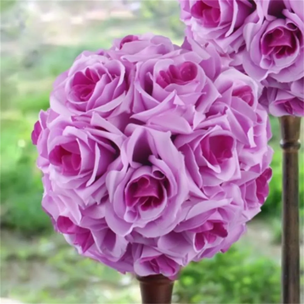 1 шт. 15 см Искусственный Шелковый цветок розы целующиеся шары букет, центральный элемент Pomander вечерние свадебные украшения - Цвет: Фиолетовый