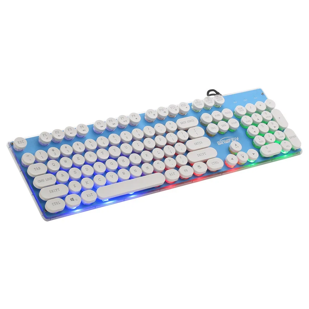 

VOBERRY Color Crack LED Backlight USB Cable PC Rainbow Game Keyboard Punk Retro Small Round Key