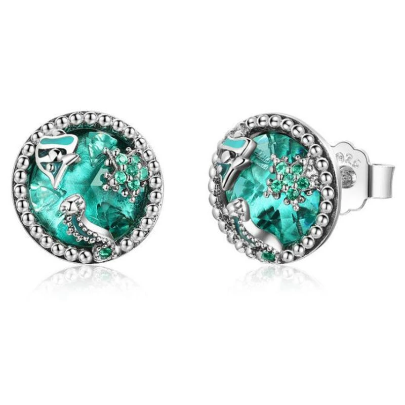 

Blue Ocean Fish Stud Earrings Ms. Tropical Fish Round Silver Earrings Jewelry