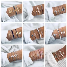 Docona Bohemian conchas mapa letra capas pulsera set para mujeres geométricas corazón cuentas brazalete con dije de tortuga brazalete Pulseiras