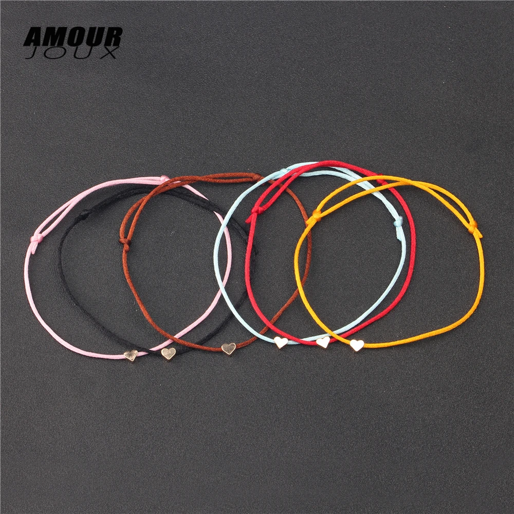 

Multi Colors Thread String Rope Gold Color Heart Bracelet For Women Men Adjustable Rope Friendship Jewelry