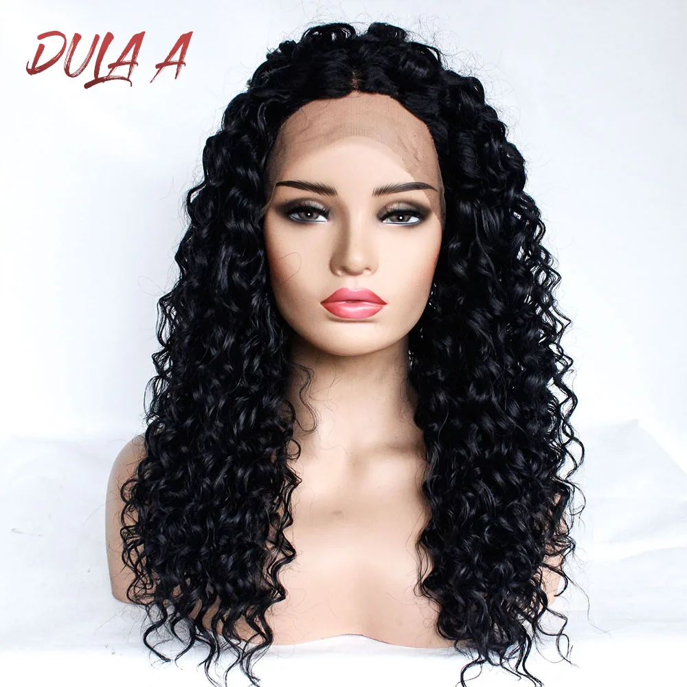 

Dula A Hair 180% Heavy Density Water Wave Synthetic Lace Front Wig Heat Resistant Fiber Long Loose Curly Wigs For Women Black