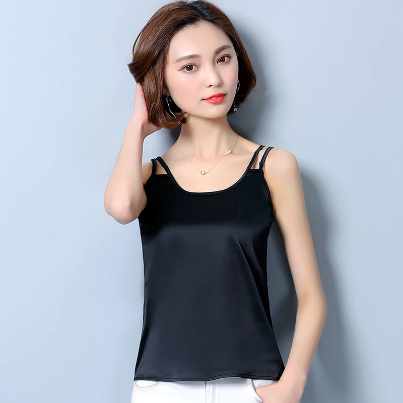 

Korean Fashion Silk Women Blouses Solid Sleeveless White Women Shirts Plus Size XXXL Blusas Femininas Elegante