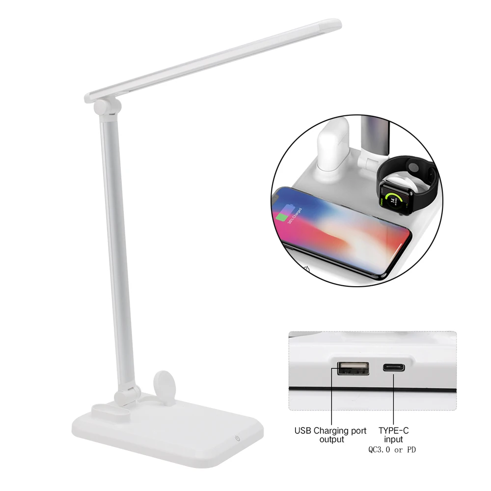 

BORUiT Folding Adjustable SMD LED Desk Lamp Qi Wireless Charging for Phone Airpods AppleWatch Table Lamp Use QC3.0 or PD Power
