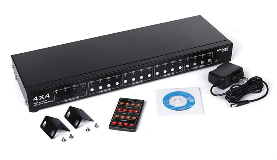 Original MT-VIKI 4X4 VGA Video Audio Matrix Switch with IR Remote Control 400MHz 4 Input 4 Output 1920*1440 1080P FHD MT-VT414