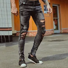Рваные джинсы скинни Fit зауженные мужские джинсы Pantalon Vaquero Hombre джинсовые брюки мужские хип-хоп брюки рваные джинсы для мужчин