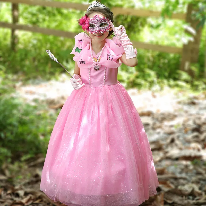 

Girl Aurora Dress Up Kids Pink V-Neck Sleeping Beauty Princess Costume Christmas Children Cosplay Party Fancy Dress