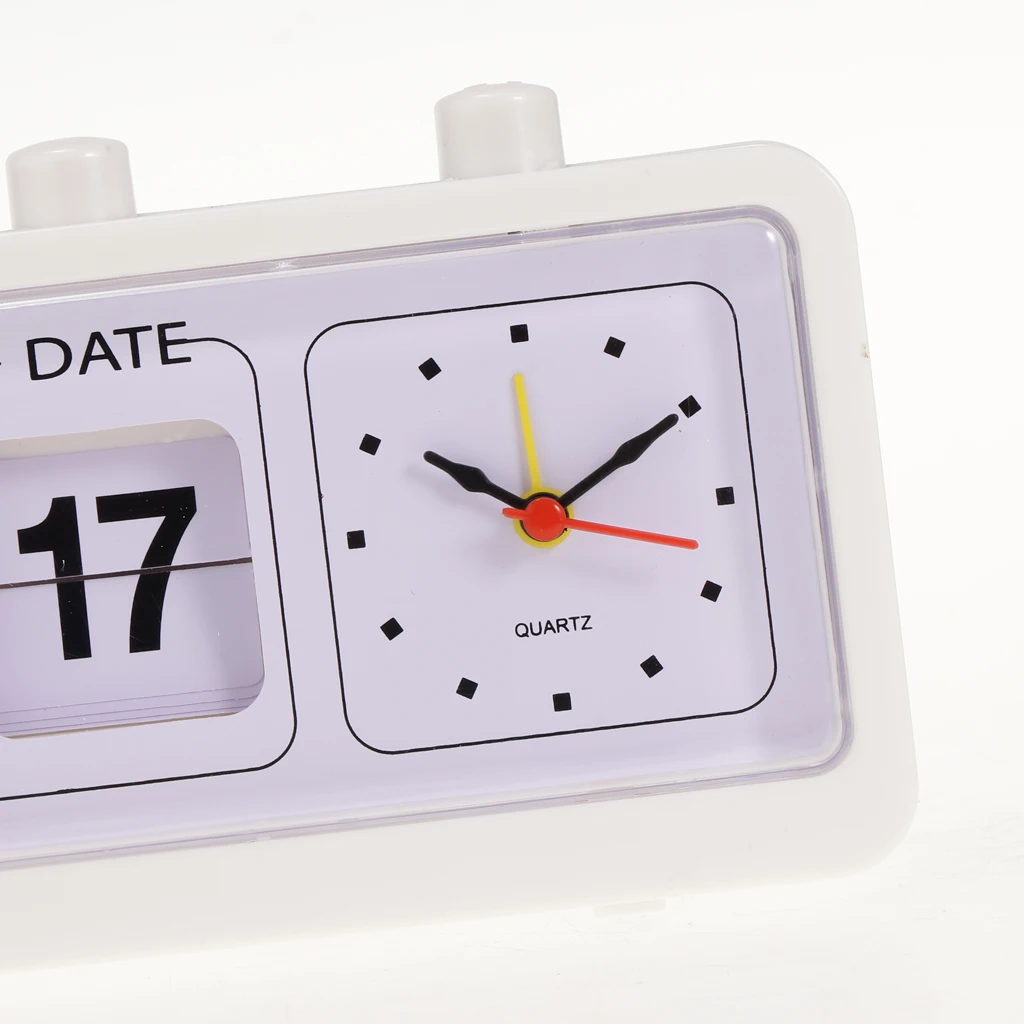 Table Clock Flip Date/ Day Display Timepiece Flip Page Turning Clocks-White