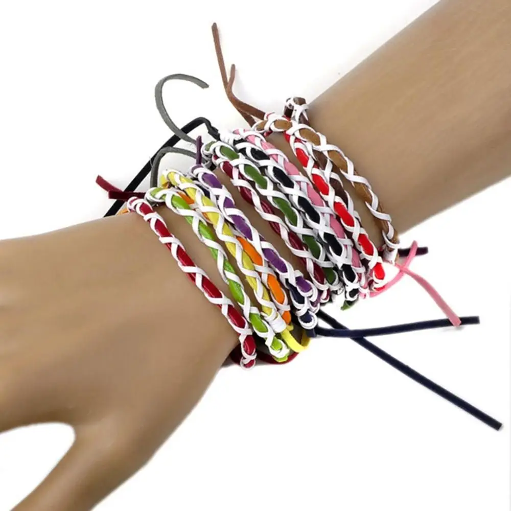 

12pcs Wholesale Handmade Vintage Braided Leather Bracelet Adjustable Lots Mix Friendship Charm Jewelry For Women Girls