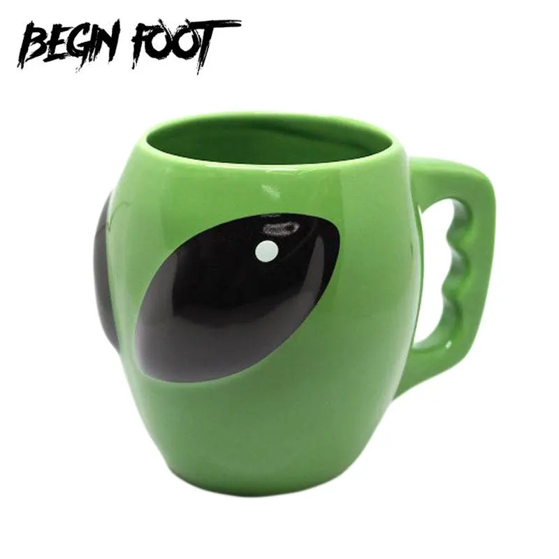 

300ML 3D Alien Shape Ceramic Mug Bar Restaurant Green Office Coffee Cup Creative Couples Lover Children Kids Gift Water Bottle