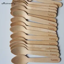 100 Yummy маленькие деревянные ложки для кексов/мороженого, пользовательские надписи доступны, деревянные столовые приборы, столовые изделия, Детские вечерние, день рождения