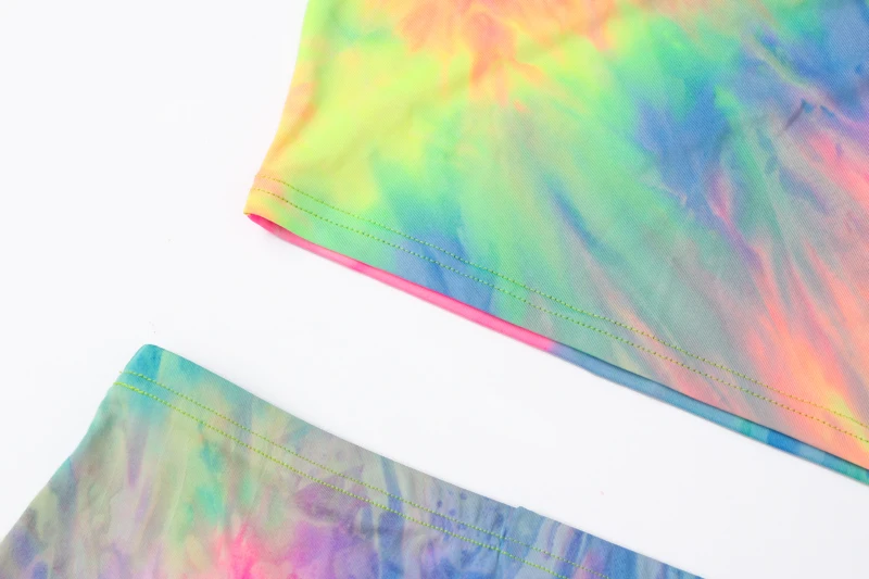 Hugcitar tie dye print sexy tank top biker shorts 2 two piece set 2019 summer women tracksuit crop tops streetwear