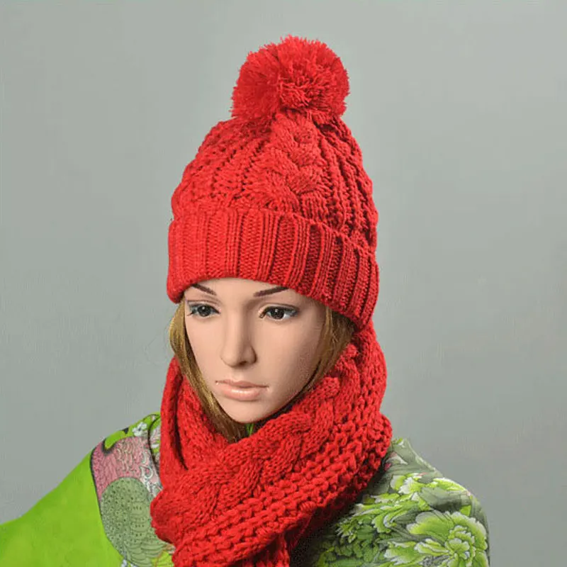 Женская зимняя утепленная шаль с помпоном 5 цветов|scarf hat set|hat setknitted scarf |