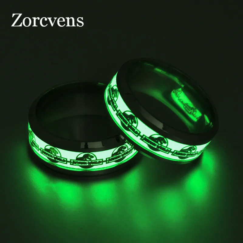 

LETAPI Luminous Rings For Men Gold Color Dinosaur Glow in the Dark Rings Female Stainless Steel Wedding Ring Party Jewelry