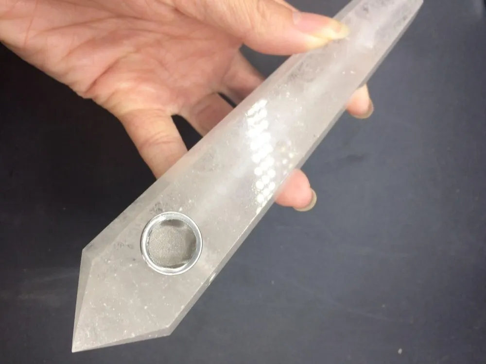 Natural quartz clear white stone Crystal overlong Smoking Pipe strainer quartz stone tobacco pipe healing wand point (2)
