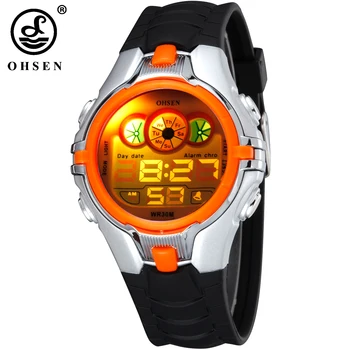 

OHSEN Brand Boys Girls Kids Children Digital Sports Watches Alarm Date Stopwatch 7 Multi-color LED Light Rubber Strap Wristwatch