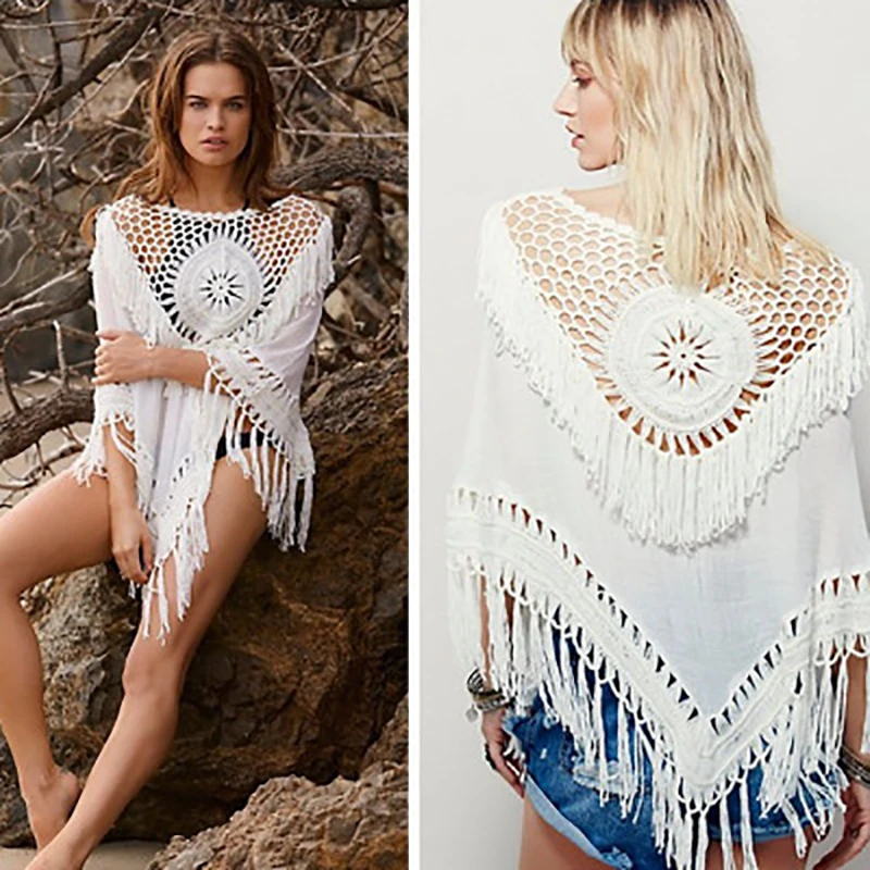 الشاطئ هوك الأوروبي مهدب النساء مثير الدانتيل الأبيض بلوزة قميص المرأة قمم أنيقة جوفاء القطن بلوزة قمم الصيف الإناث بلوزة