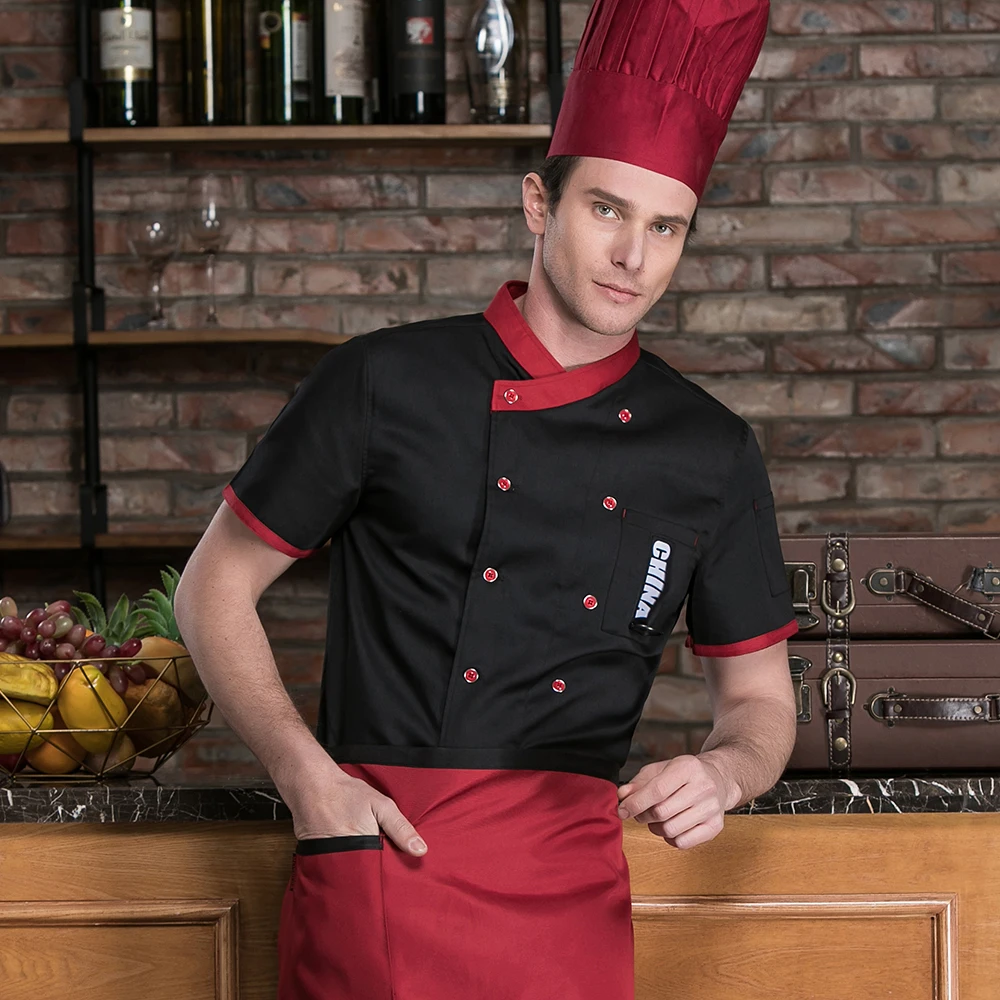 Если новая гостиничная форма повара ресторана с короткими рукавами кухня рабочая одежда питание рубашка повара суши костюм пальто рабочая одежда шеф-повара человек - Цвет: clothes