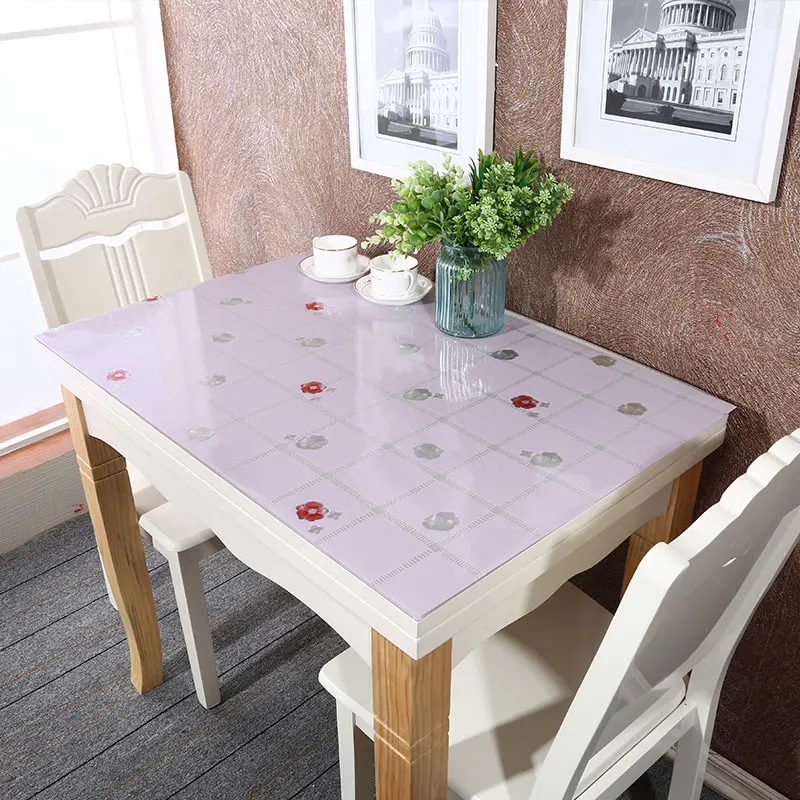  1.0mm Soft Glass TableCloth PVC Table Cloth Waterproof Oilproof Kitchen Dining Placemat Pad for Par