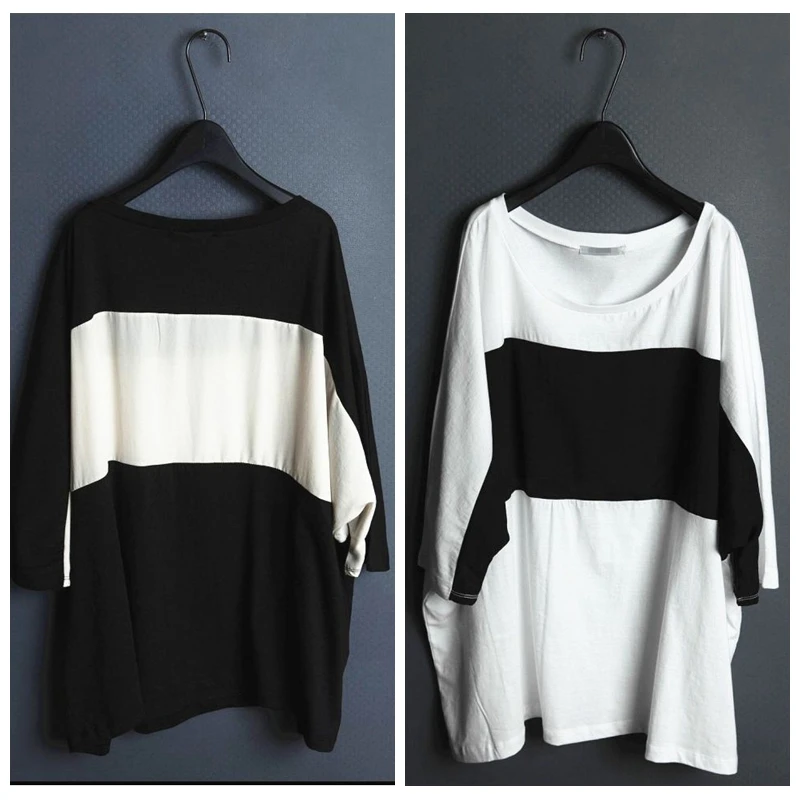 Uriysrxu loose plus size color block batwing sleeve o-neck shirt short-sleeve T-shirt batwing t-shirt male