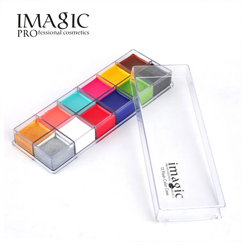 

Imagic 12 Colors Body Paint Flash Tattoo Face Oil Painting Art Iron Palette for Face Painting Color Face Body Paint Accessories