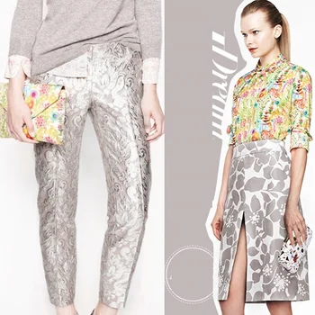 

Imported linen Satin Jacquard fashion silver cloth fabric DIY material tailor fashion show