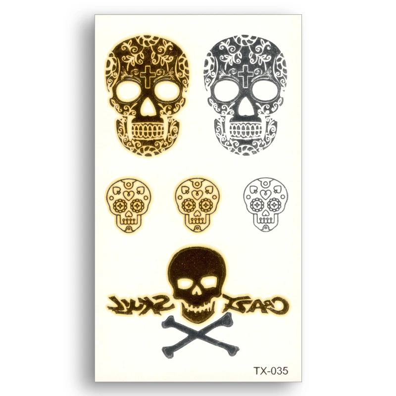 Crazy Skull поддельные татуировки металлические золотые Серебристые