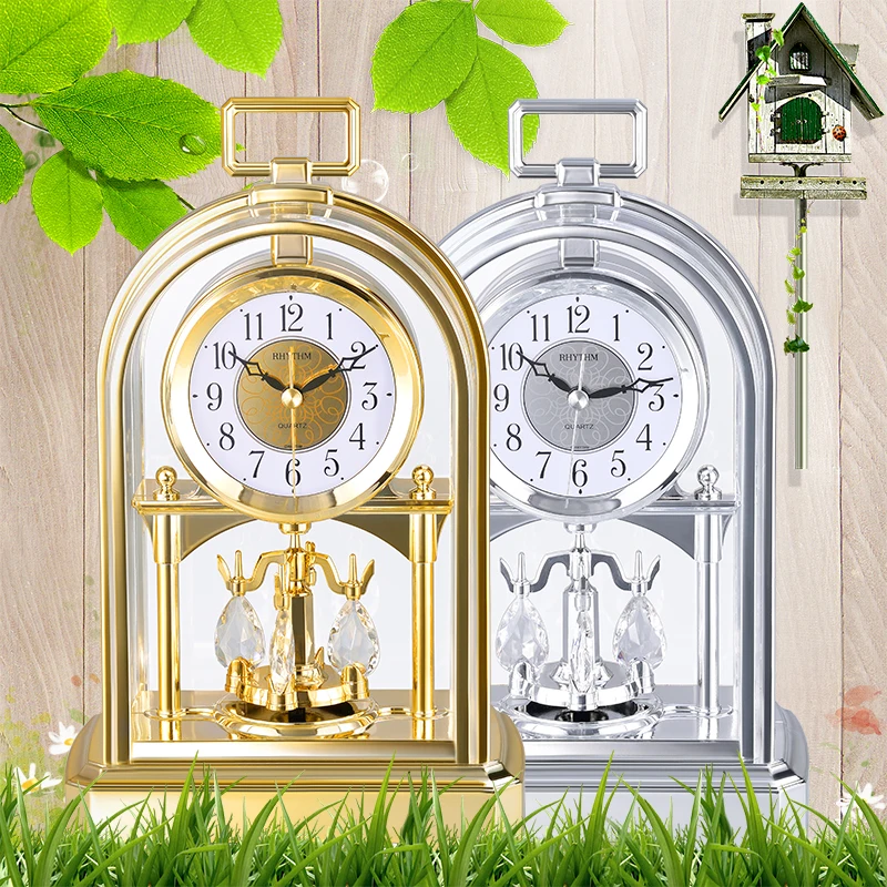 Brand Silent Jumping Movement Table Clock Crystal Rotating Pendulum