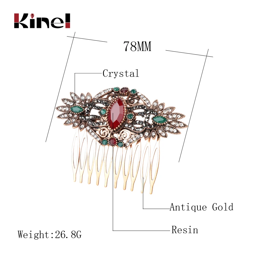 Kinel Горячие винтажные турецкие свадебные аксессуары для волос красный Хрустальный цветок расчески для волос шпильки головы украшения для женщин девочек
