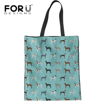 

FORUDESIGNS Greyhound Pattern Cute Handbags Leisure Women Linen Tote Bag Durable Storage Bags Ladies Girls Folding Handbag Bolsa