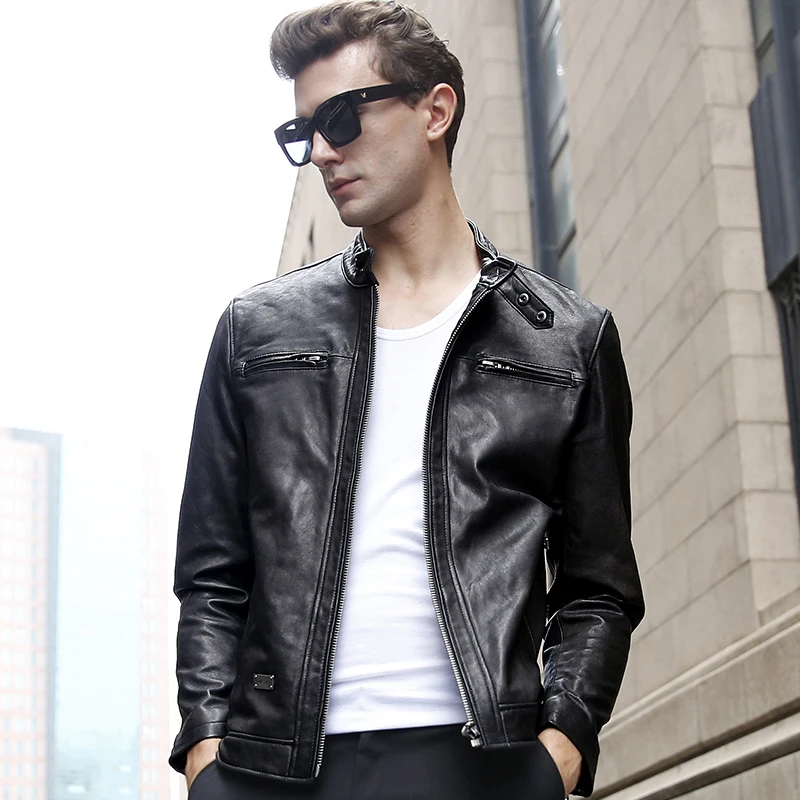 Autumn Black Slim Motorcycle Leather Jackets Men Vintage Goatskin Genuine Real Leather Coats Biker Jacket Man Fashion Streetwear Autumn Black Slim Motorcycle Leather Jackets Men Vintage Goatskin Genuine Real Leather Coats Biker Jacket Man Fashion Streetwear