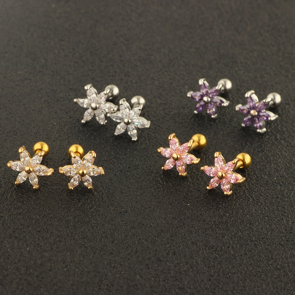 JUNLOWPY 16G Stainless Steel Ear Stud Silver Gold Barbell Star Zircon Tragus Earring Cartilage Helix Piercings Body Jewelry