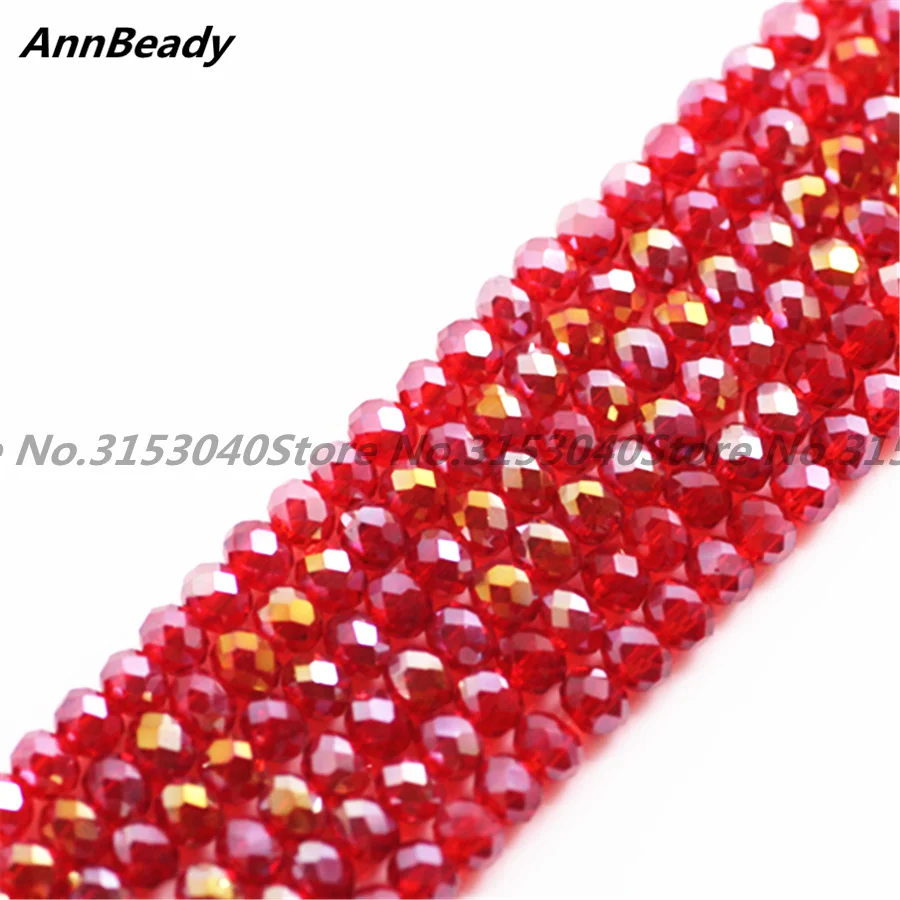 

145pcs Red AB Color 4mm Rondelle Spacer Austria Crystal beads For Jewelry DIY Making Jewelry Crafts Round Beads