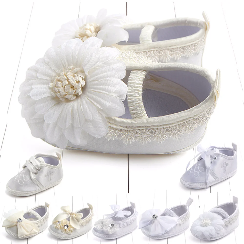 

0-8 Months Baby shoes Satin soft bottom non-slip toddler shoes New cute princess shoes Baby baptism shoes