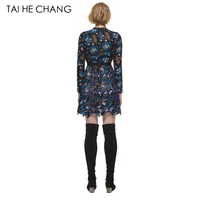 Женское облегающее платье мини винтажное кружевное с длинным рукавом Осень зима