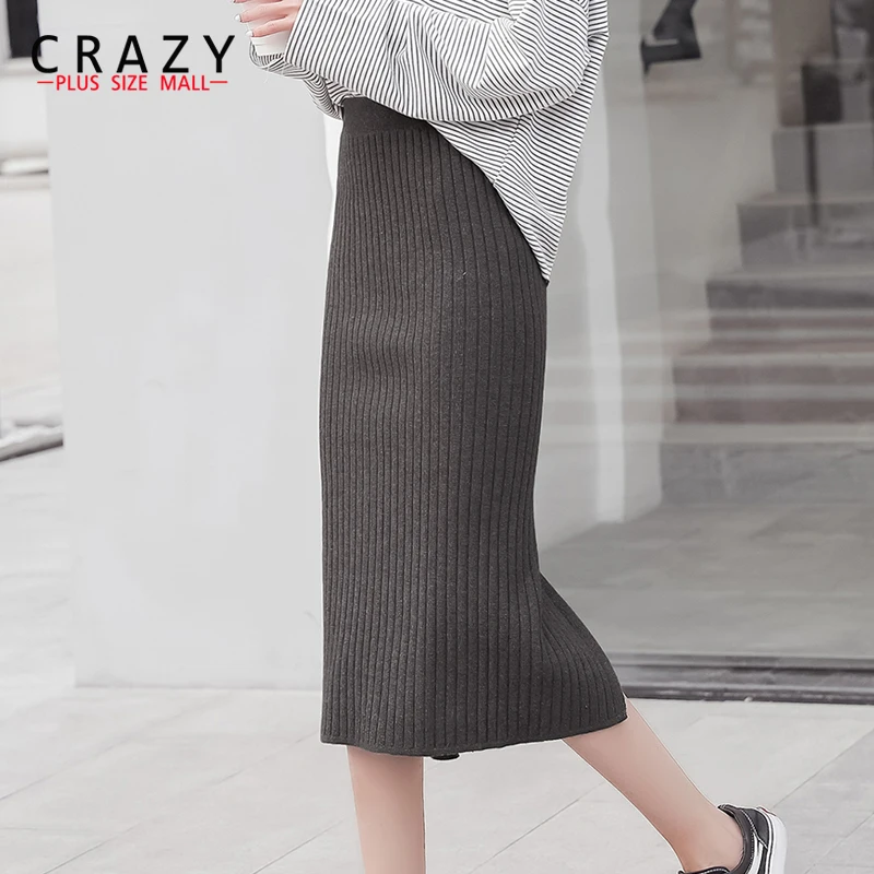 2018 XL 4XL Plus Size OL Sweater Skirts 2018 Fit 110kg Fat mm Fashion Slim Sweater Skirts Split 