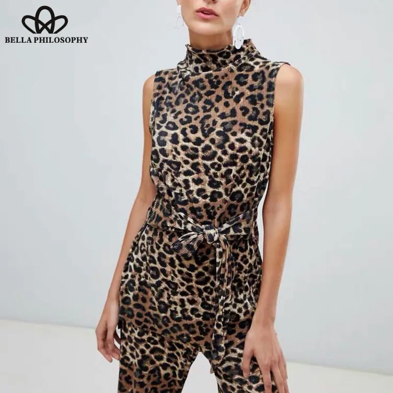 Wonder Sleeveless Leopard Sashes Blouse Vintage Female Animal Print Loose Blouse Casual Turtleneck Lady Elastic Blouse