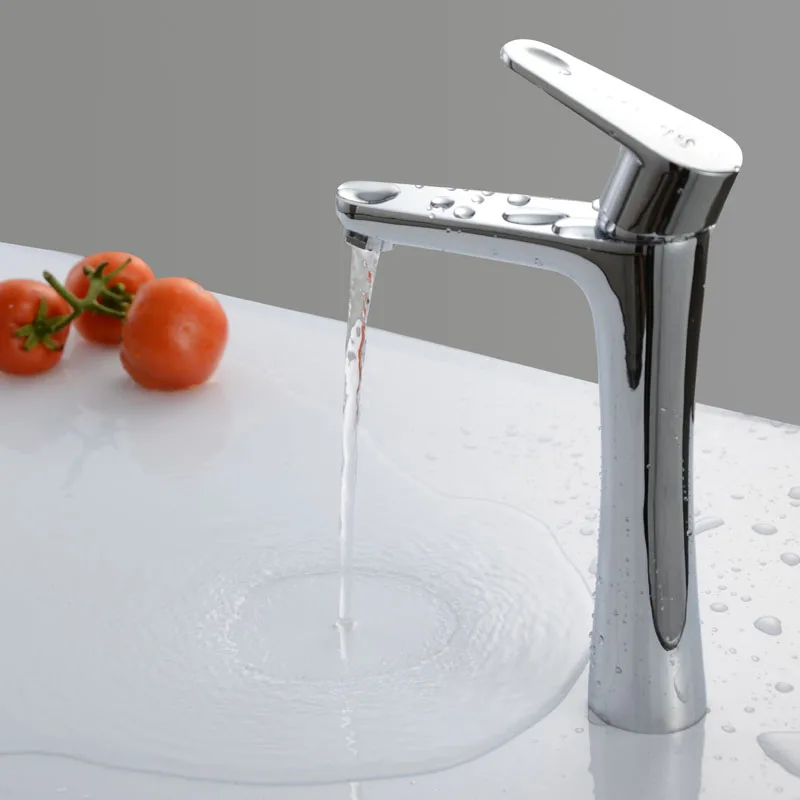 

Deck Mounted Solid Brass Chrome Finish Single handle Hot and Cold Bathroom Sink Faucet Mixer Tap Vanity Basin Faucet