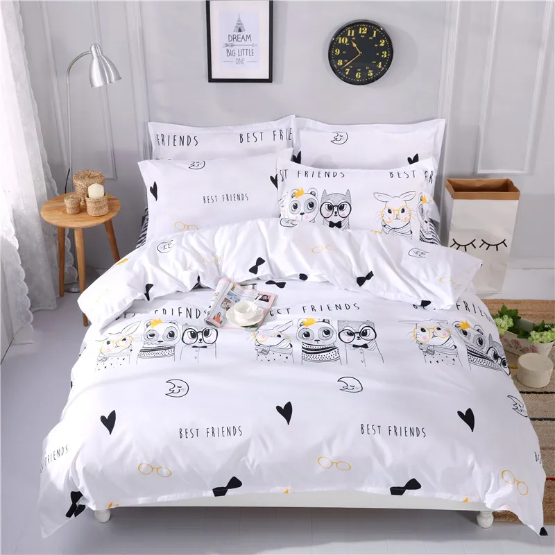 

Cartoon Minimalistic Small Animal Pattern 4Pcs Bedding Sets Bed Linen Bedding Set Winter Queen Size Without Comforter Flat Sheet