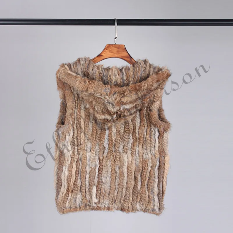 

ETHEL ANDERSON Lady Fur Vest Gilet Brand New Lady V Neck Real Rabbit Fur Waistcoat With Hood Jacket Coat Top Selling