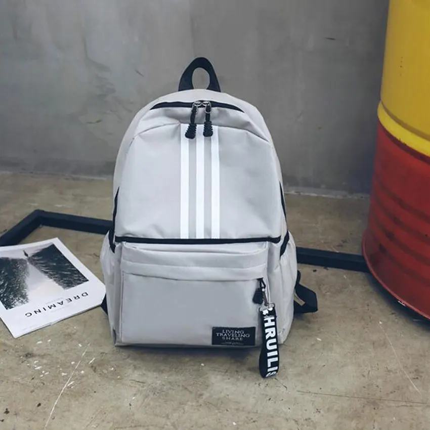 Полосатый женский и мужской холщовый рюкзак, школьная сумка для подростков, для мальчиков и девочек, Студенческая сумка для книг, рюкзак для средней школы, Повседневная Уличная сумка - Цвет: grey